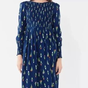 Urban Outfitters Blue Tulip Floral Long Sleeve Dress